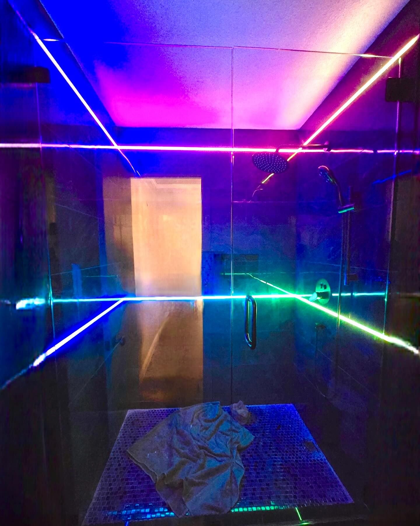 LED-lit walk-in shower